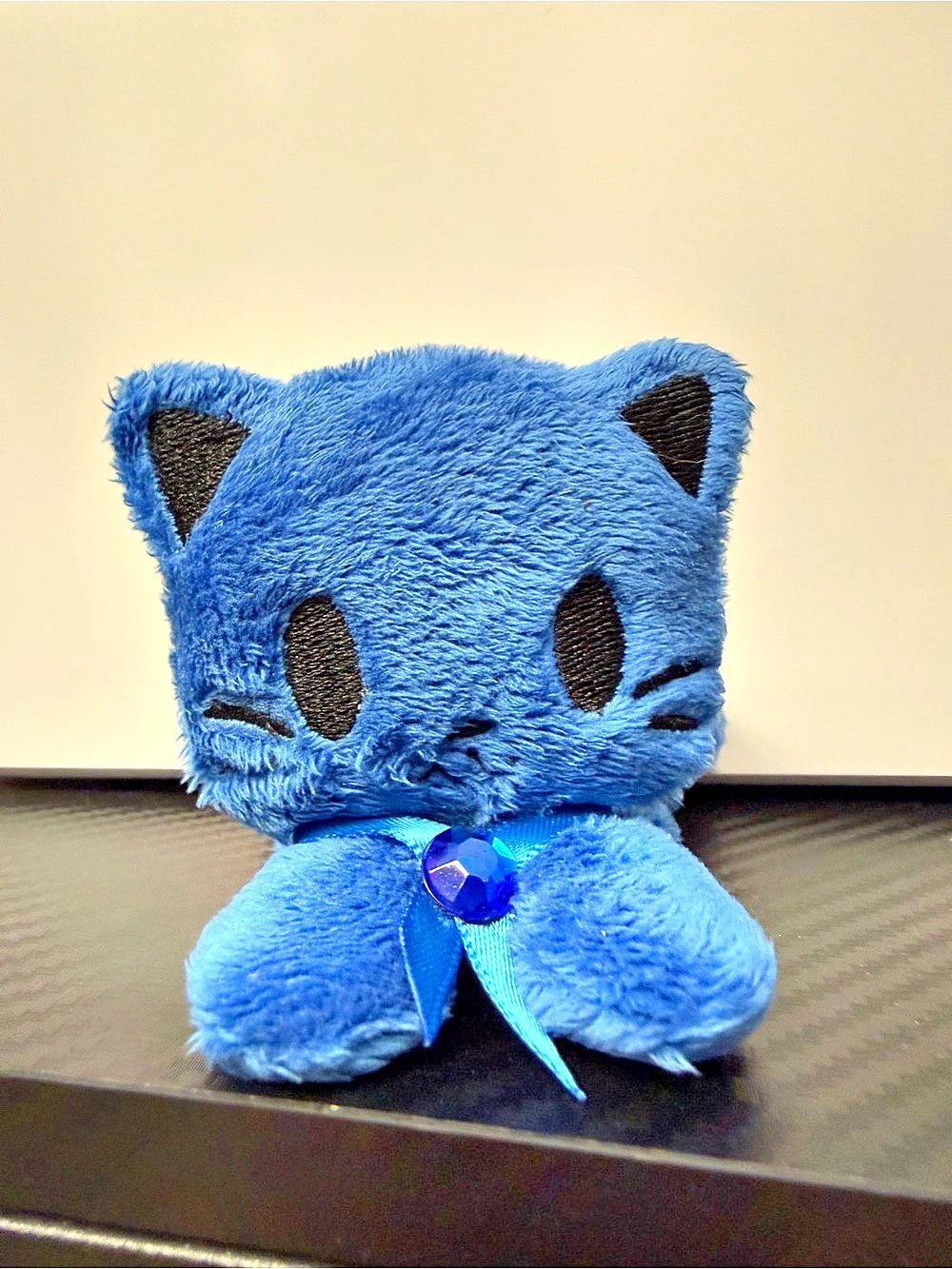 Blue Cat Plush Stuffed Animal Gem Ribbon Collar Cute